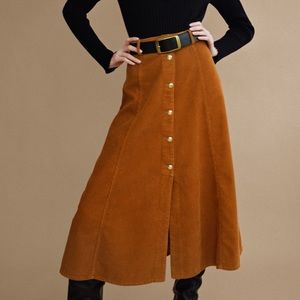 NWT Zara Brown Ribbed Corduroy Midi Skirt!